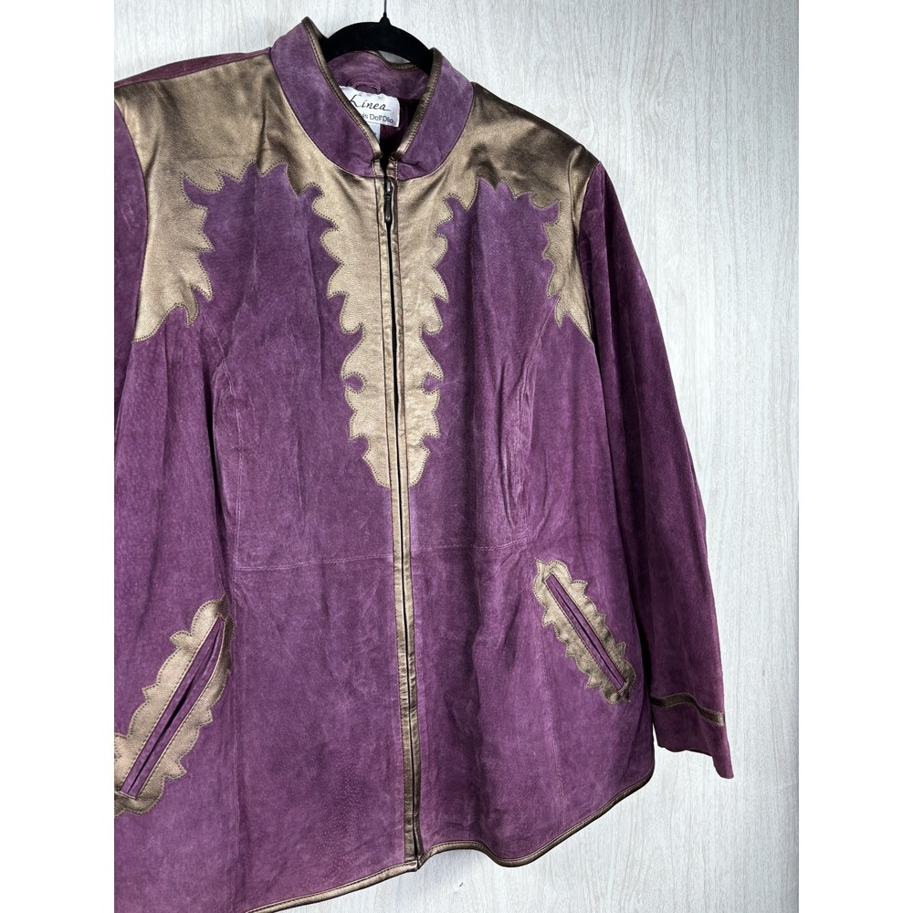 Linea Louis DellOlio Suede Jacket Plum Gold Detail NWT Womens 2XL Luxe Chic - Picture 4 of 8